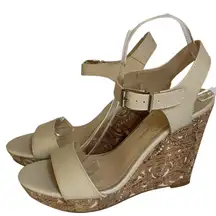 Jessica Simpson Cork Wedge Heels Size 9M Beige Ankle Strap Sandals Floral