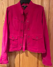 Anthropologie Luii Pink Corduroy Ruffle Button Front‎ Pockets Jacket Size Small