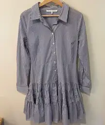 English Factory L Anthropologie Striped Shirt Dress Tiered Coastal Hamptons Blue