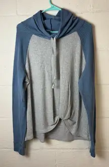 C Active Long Sleeve Waffle Knit Hooded Hi-Low Lightweight Pullover Size Large