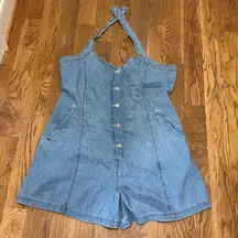 Women’s Levi's Light Blue Button Front Halter Denim Romper