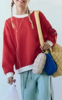 NWOT Free People FP Movement All Star Patch Pullover - red patch combo - XS