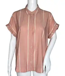 Lucky‎ Brand Shirt Womens Medium Pink White Stripe Button Up Bohemian Preppy
