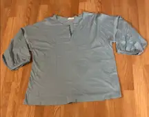 Cotton Blue Chic Women's Blueish Blouse 100% Cotton Henley Neckline Short Sleeve