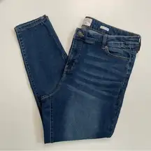 True Craft Jeans Denim High Rise Skinny Stretch Wiskering Medium Wash Blue