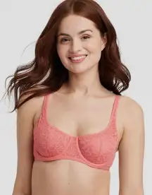 Auden NWOT Size 40C Pink Coral Lace Unlined Scoop Balconette Underwire Bra