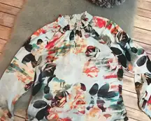 Robert Rodriguez Womens Blouse Size Small Blue‎ Floral Print Ruffles