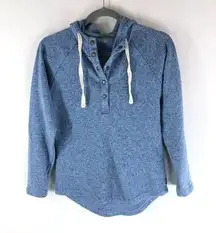 Eddie Bauer Womens Sweater Knit Hooded Snap Button Pullover Drawstring Blue XS