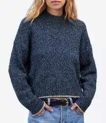 Madewell Eyelash Yarn Crewneck Sweater Denim Marl Blue Textured Knit Size XL