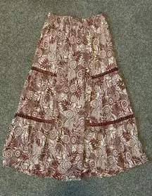 NWT Free People Floral Bohemian Midi/ Maxi Skirt Size Large Rust Orange Cream