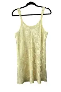 Oscar de la Renta  Pink Label Yellow Satin Floral Slip Mini Dress Size Large