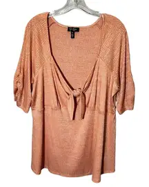 Jessica Simpson Babydoll Top Women's 3XL Orange Ribbed Blouse Short Sleeve