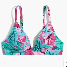 J Crew Blue and Rose Floral French Swim Bikini Top Bathing Suit