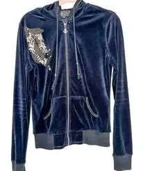 Miss Me Velvet Hoodie Angel Wing Embellished Black Silver