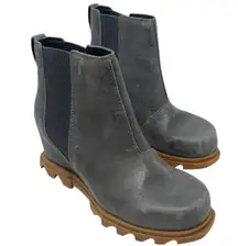 Sorel Joan of Arctic Wedge III Boots Womens 7.5 Gray Leather Chelsea Booties Lug