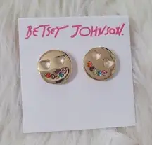 Betsey Johnson Smiles Rainbow Stud Earrings NWT