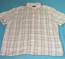 DKNY Linen plaid short sleeve button down 1 chest pocket pink gray white size 2X