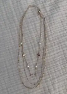 Gold-Tone Multi-Layer Stacked Chain Necklace With Faux Pearls & Heart Charms