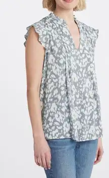 Fun2Fun Womens Animal Print V-neck Ruffle Ari Rayon Blouse Top Gray Small