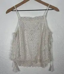 Aerie Crochet Lace Open Knit Side Tie Tank Top White Size Small