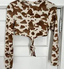Le Lis Tan and Cream cow print Patterned Crop Top