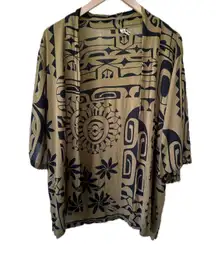 Wahine Toa Hawaiian Tribal Tahitian Tiare Open Longline Cardigan Kimono M