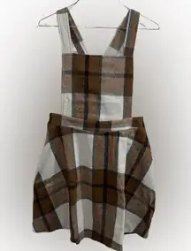 Brown Plaid Flannel Woolen Overall Dress