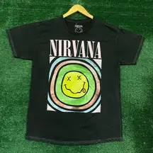 Nirvana Nevermind Smiley Mineral Wash Grunge Band Tee L