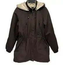 Braetan Brown Soft Faux Fur and Nylon Lined Coat with Button Off Hood Size Small