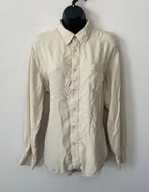 Tommy Bahama Beige Tan Silk Button Down Blouse Sz Large