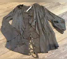 Grey Flowy Ruffle Cardigan Top