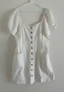 Madewell Linen‎ Blend Dress Puff Sleeve Button Front Pockets White Size 6