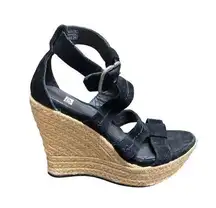 UGG LAURI BLACK SUEDE WEDGE PLATFORM SANDALS WOMENS SIZE 5.5