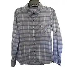 Prana Plaid Roll-Tab Button Womens Shirt Size Small Purple Long Sleeve Western