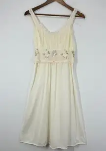 Vintage Delicate Miss Dear Cream Rose Lingerie Night Dress‎ Embroidered Floral