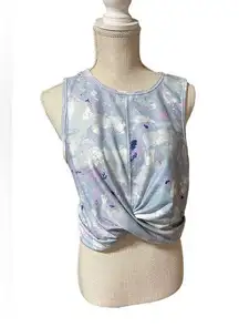 Sweat Twisted Long Crop Top Marble Blue Pastel Pink Blue Womens Size XL