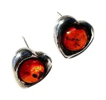 Baltic amber sterling silver vintage heart post earrings