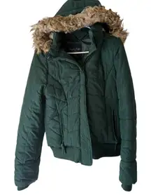 American Eagle Outfitters Puffer Coat Hooded Faux Fur Lined Green Women's M