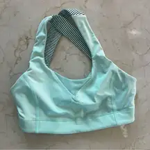 Lululemon Teal Striped Criss Cross Sports Bra Sz 4