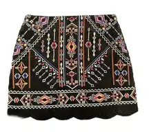 Blu Pepper Scallop Hem Embroidered Corduroy‎ Mini Skirt M Black