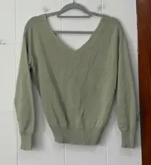 Cotton Emporium Twist Back V Neck Sweater Light Green XS