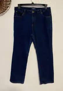 Women's Blue Straight Leg Denim Pants Classic Dark Wash Jeans Size 14