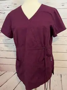 Koi Nursing Scrub Top Shirt large Babydoll Nursing Maroon Smock Medical