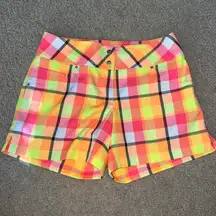 Slazenga golf pink, orange, yellow plaid shorts, size 0