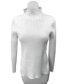 Aritzia Babaton White Rib Knit Mock Neck Crop Back Pullover Sweater Top Size XL