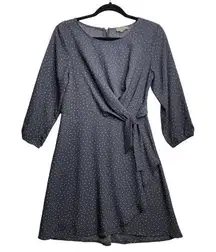 Loft  Grey And White Polka Dot Wrap Dress size 2 Business Church Office Casual