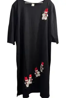 Vintage Karla Marie Applique Snowman Maxi Dress Black Slit Hem Size 2X