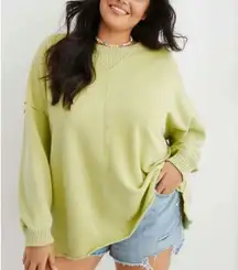 Aerie NWT  Down-To-Earth Crew Sweatshirt Staying Kind Feeling Cool in Green