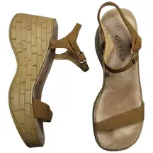 Vtg Y2K Lower East Side Tan Suede Ankle Strap Chunky Wedge Platform Sandals 9.5