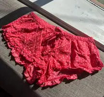 Aerie Coral Heart Print Ruffle Lounge Sleep Shorts Size Medium Women’s